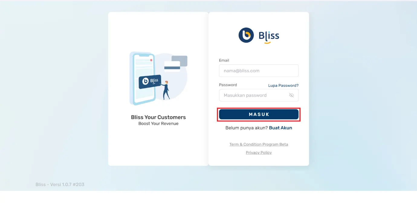 Login dan Log Out akun bliss